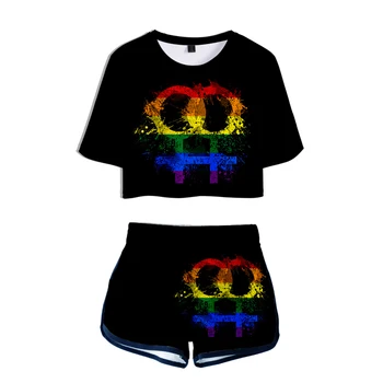 Lgbt Amor Gay Lesbianas Arco Iris De Impresión Set De Dos Piezas Harajuku Ropa De Verano Para Las Mujeres 2 Pieza De Ropa Ciclista De Pantalones Cortos De Chándal De Mujer