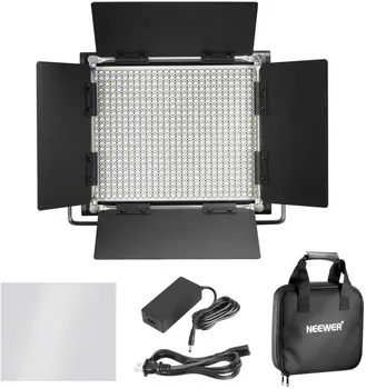 Neewer 2-Pack Regulable Bi-Color 660 Luz de Vídeo LED con Barndoor y 6.5 Pies Soporte de Luz, 4-Pack Recargable Batería 6600mAh