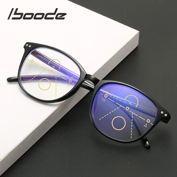 Iboode Anti-Luz azul Multifocal Progresiva Gafas de Lectura de las Mujeres de los Hombres Retro Clásico Marco de Gafas de Presbicia Con +1.0 a +4.0