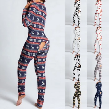 Las mujeres de Navidad Mamelucos Con la Culata de la Aleta Para Adultos Sexy ropa de dormir Mameluco de la Mujer, Abierta a Tope Pijamas de Navidad de Pijama Largo Camisones