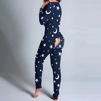 Las mujeres de Navidad Mamelucos Con la Culata de la Aleta Para Adultos Sexy ropa de dormir Mameluco de la Mujer, Abierta a Tope Pijamas de Navidad de Pijama Largo Camisones