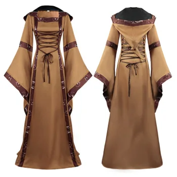Maxi Volantes Vestidos de las Mujeres de la Vendimia Celta Medieval de la Longitud del Piso del Renacimiento Gótico Cosplay Vestido de las Señoras Elegantes Vestido Midi