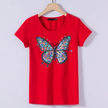 IZevus para Mujer de la Ropa de Verano Camisetas con Lentejuelas de la Mariposa de Impresión O-cuello de Manga Corta Kawaii Mujer Camiseta Más el Tamaño de la Chica Tops