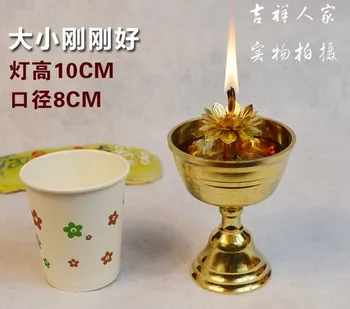 Cumpleaños de Ghee Lotus Lámpara de titular de la titular de la Vela Tibetano de Latón Mantequilla de cobre lámpara de aceite Budista suministros de Cumpleaños (tamaño 10*8cm)