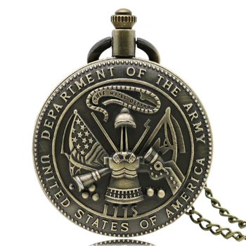 Steampunk de Bronce de la Vendimia de Los estados UNIDOS, Departamento Del Ejército de Bolsillo de Cuarzo Reloj de las Mujeres de los Hombres con el Collar de Regalo P949