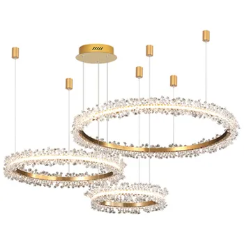 Moderna lámpara de cristal de iluminación para la sala de estar anillo de oro de la combinación de led lámparas de decoración del hogar brillo cristal de las lámparas