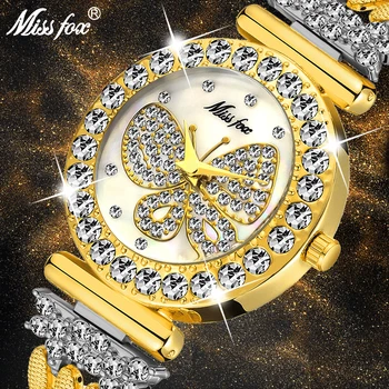 MISSFOX las Mujeres Relojes de Pulsera de Moda de diamantes de imitación Relojes de las Mujeres de la Mariposa Exquisita Casual de las Señoras Reloj Mujer Reloj de Regalos