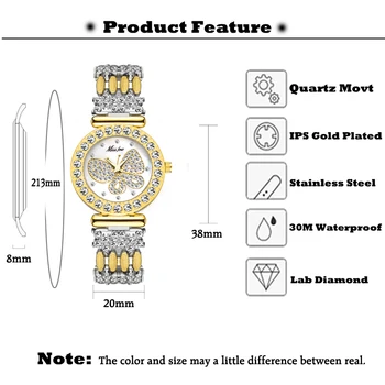 MISSFOX las Mujeres Relojes de Pulsera de Moda de diamantes de imitación Relojes de las Mujeres de la Mariposa Exquisita Casual de las Señoras Reloj Mujer Reloj de Regalos