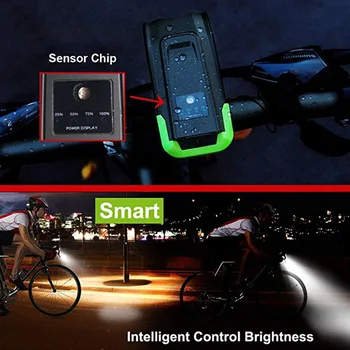 LED de Luz de Cabeza con Cuerno Lámpara de la Bici Ciclismo Linterna Inteligente de la Inducción de la Bicicleta Luz Delantera de Establecer USB Recargable 800 Lumen