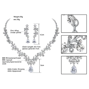 Minlover de Lujo CZ de la Joyería Nupcial Conjuntos de la Forma de la Hoja de Cristal de la Boda del Collar de los Pendientes de la Tiara de los Conjuntos de Joyas de Compromiso TL486+HG126