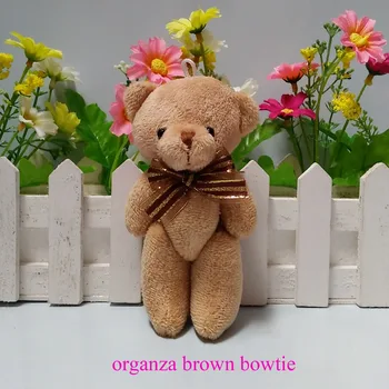 T108 envío Libre 24pcs/lote Promoción de 12CM pajarita de color marrón oso de peluche mini conjunta de la felpa del oso de ramo de juguete/teléfono colgante