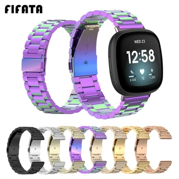 FIFATA Banda de la Muñeca de Reemplazo de Pulsera De Fitbit Versa 3 Reloj de la Correa del Metal del Acero Inoxidable Para las Bandas de Fitbit Sentido Accesorios