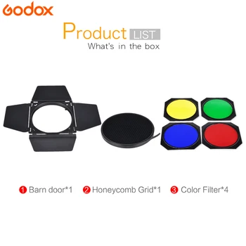Godox BD-04 Puerta del Granero+Rejilla de nido de abeja + 4 Filtros de Color Para Bowen Monte Reflector Estándar Estudio de Fotografía Accesorios para Flash