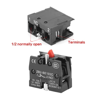 5PCS 10A 600V ZB2-BE101C/BE102C Normal Abrir Cerrar NO NC pulsador Interruptor de palanca de mando