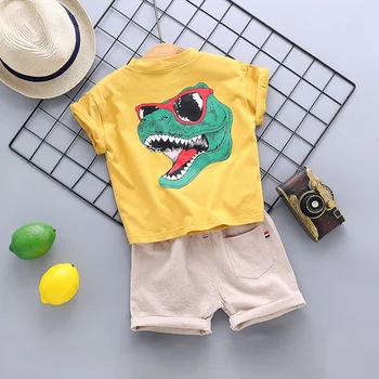 Niños en verano Casual Conjuntos de Ropa de Bebé Ropa de Niños para niño de Manga Corta de dibujos animados de Dinosaurios Impreso Tops T-camisa de Mezclilla Shorts23