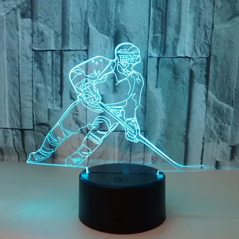 YIMIA Jugador de Hockey sobre Hielo Modelo 3D Luz de la Noche USB de la Novedad Regalos de 7 Colores LED que cambia de Mesa de Tocar la Base de la Lámpara Niños Regalo