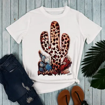 Leopardo de Cactus de Impresión de la Camiseta de las Mujeres de la camiseta Blanca 2019 Tops Camiseta de la Moda de Manga Corta Camisetas de Ropa de Mujer Camiseta Mujer Camisetas