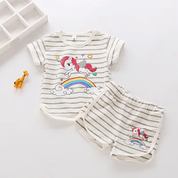 2020 Niña Ropa de Verano Establecer Lindo Unicornio T-shirt Cortos Boutique de ropa para Niño Ropa de Niño los Niños de Infantil de Conjuntos