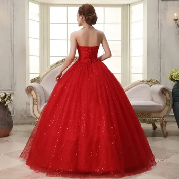 Foto Real Personalizados 2020 Estilo coreano Dulce Clásico Romántico de Encaje Rojo de la Princesa Vestido de Novia sin Tirantes de Mariage Vestido de Novia