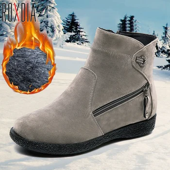 ROXDIA las mujeres de la nieve del tobillo botas de invierno de mujer zapatos slip on para damas cálidas pieles zapatos de moda más tamaño 35-43 marca RXM650