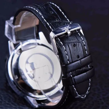 Jaragar Clásico Automático De 6 Manos Calendario De Las Manos Luminosas Banda De Cuero Negro Para Hombre Relojes De Lujo Empresarial Mecánico Masculino Reloj