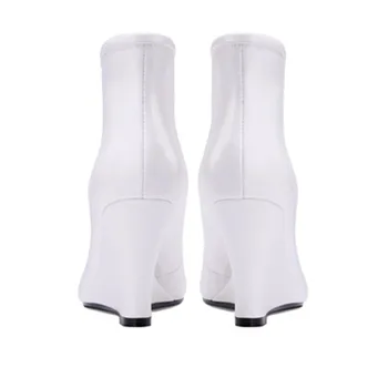 ASUMER blanco de la moda de botas de tobillo para las mujeres en punta de cremallera de cuero genuino botas de cuñas damas botas de baile de otoño en las botas de invierno