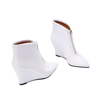 ASUMER blanco de la moda de botas de tobillo para las mujeres en punta de cremallera de cuero genuino botas de cuñas damas botas de baile de otoño en las botas de invierno