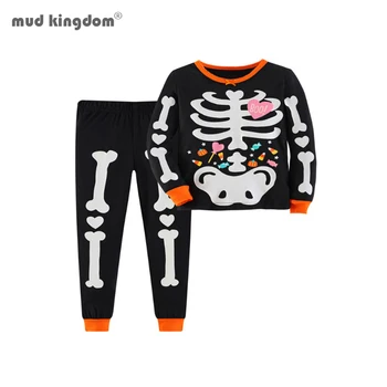 Mudkingdom Halloween Conjuntos de Ropa para Niñas y Niños, la Fiesta de Disfraces de Niño Brillante Nightware Esqueleto Fantasma Pijamas