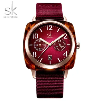 Shengke Ver a las Mujeres de la Moda de Nylon de la Banda de la Mujer Relojes de Lujo de Oro Rosa Relojes de las Mujeres de SK Reloj de Señoras del Reloj Reloj Mujer