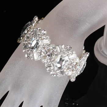 Encantador, de lujo de la joyería de la boda para las novias de perlas de cristal austriaco brazaletes de las pulseras para las mujeres del partido de la joyería de la moda E015