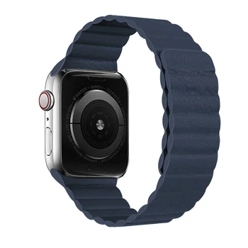 Correa de cuero para Apple Watch 6 SE 5 4 3 2 1 Para la serie iWatch banda de 44 MM 40 MM 38 mm 42 mm de pulseras Magnéticas de la correa de la pulsera