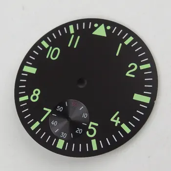 Clásico 38.9 MM Negro Estéril de línea Verde Luminoso Marcas de Reloj Dial de Ajuste De ETA 6498 ST 3620 Mano Movimiento de cuerda D108