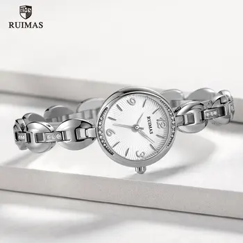RUIMAS de Lujo de los Relojes de Cuarzo de las Mujeres de Plata de la Pulsera Elegante reloj de Pulsera de Señora Mujer Impermeable Reloj Analógico Relogios Feminino 596