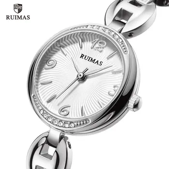 RUIMAS de Lujo de los Relojes de Cuarzo de las Mujeres de Plata de la Pulsera Elegante reloj de Pulsera de Señora Mujer Impermeable Reloj Analógico Relogios Feminino 596