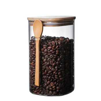 3 especificaciones de 800-1200 ml de vidrio sellado del tanque de almacenamiento con una cuchara de madera caja de especias de grano de café tanque de almacenamiento de utensilios de cocina cuadro