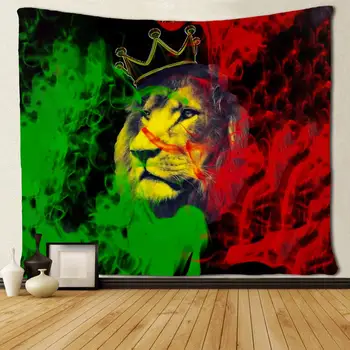 Reggae Rasta Bandera de León con la Corona de Rey Tapices Tapiz