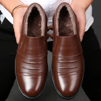 Invierno Zapatos para Hombre de los Hombres de la Moda de Cuero Genuino Zapatos Casual de Negocios, Además de la Cachemira de Algodón Caliente Zapatos Con/Sin pelo chaussure homme