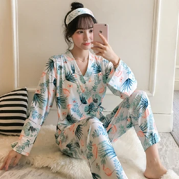 2020 Otoño Invierno Pijamas, Conjuntos de Kimono Correas de Estilo de Mujer Completa y Elegante ropa de dormir Ropa de las Mujeres Pijama Conjunto con el Ojo-patch