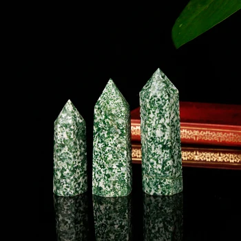 1PC natural verde manchada de piedra hexagonal racha de Cristal mineral punto de mineral nórdicos estante hogar decoracion hogar moderno DIY regalo
