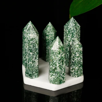 1PC natural verde manchada de piedra hexagonal racha de Cristal mineral punto de mineral nórdicos estante hogar decoracion hogar moderno DIY regalo