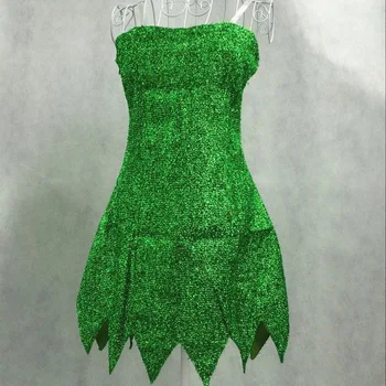 Pixie de Hadas Traje de Cosplay Tinker Bell Verde adulto Vestido de Tinkerbell para fiestas de Halloween Sexy Cosplay Mini Vestidos Con Peluca