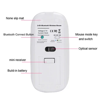 Bluetooth 4.0 + 2.4 G Ratón Inalámbrico de Doble Modo de batería Recargable de 1600 DPI Ultra-delgado Portátil Ergonómico Ratones Ópticos para Mac