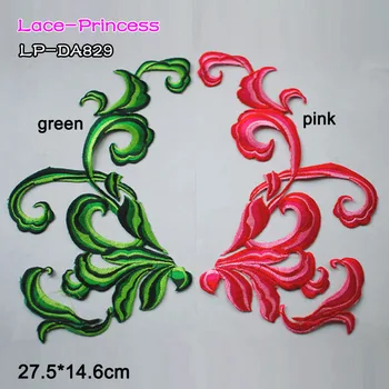 2 pares de 27.5X14.6CM de colores de la cinta de poliéster bordado de encaje DIY parches de flores de Encaje Apliques de accesorios de la ropa LP-DA829