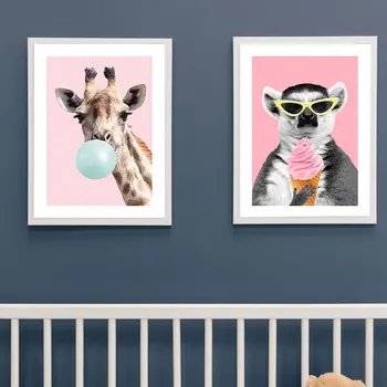 Jirafa Panda con la Burbuja de carteles y Grabados Linda Foto para el sitio del Niño de la Guardería Pintura en tela, Material Impermeable Unframe
