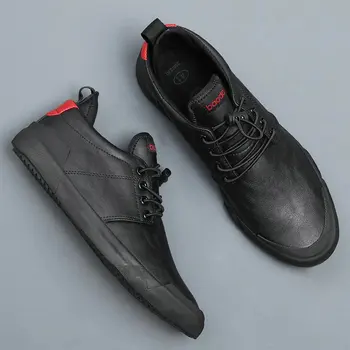 Marca de los Hombres Zapatos Casuales de Cuero de la Moda de Moda Negro Zapatos Planos para los Hombres del Envío de la Gota A23-04
