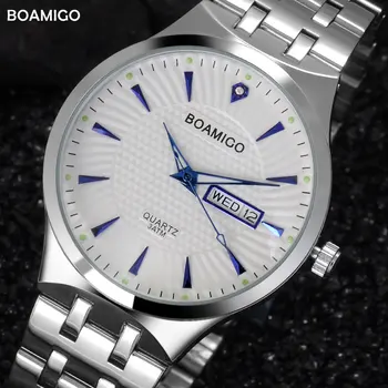 Los hombres de cuarzo reloj de plata de acero reloj de pulsera de vestir: casual de negocios calendario relojes masculinos BOAMIGO marca impermeable Relogio Masculino