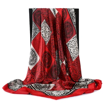 Pañuelos de seda, Impresión de las Mujeres Foulard de Raso de Cabeza Cuadrada Hiyab Bufandas Para las Señoras de la Marca de Lujo de los Mantones de 90 cm Pañuelo de la mujer silenciador Bufanda