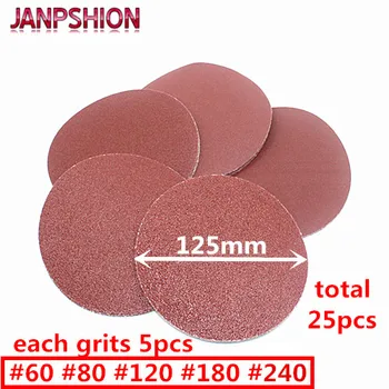 JANPSHION 25pc rojo de la ronda de papel de Lija que Acuden Auto-adhesivo de papel de lija para Lijadora de 5