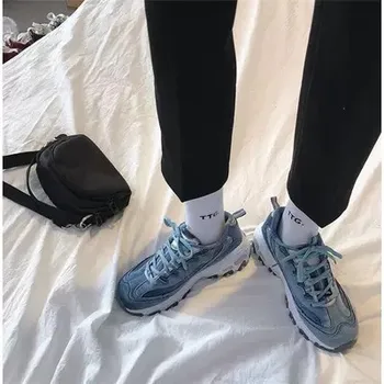 2019 Primavera Otoño Zapatillas de deporte de Moda de las Mujeres Zapatos de Tenis Feminino Casual Zapatos para Caminar al aire libre Zapatos de Mujer Zapatos azul