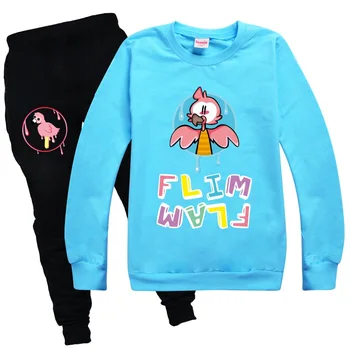 Niño Niña Ropa De Otoño 2020 Chicas De La Boutique De Trajes De Cuello Redondo Suéter + Pantalones Casuales De Algodón Flamingo Flim Flam Chicos Conjunto De Camisa